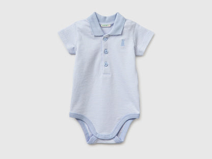 Benetton Sky Blue New Born Polo Onesie in Stretch Cotton SKU: 32TDAB00W_950 Image 01