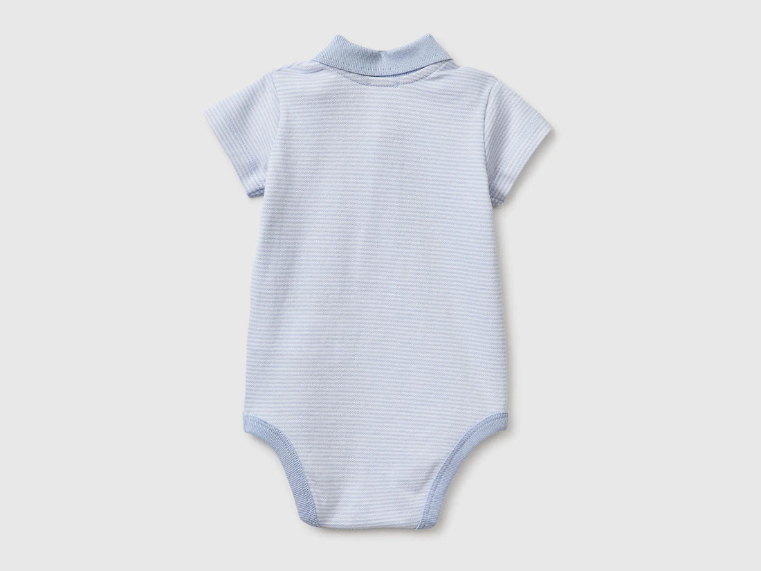 Benetton Sky Blue New Born Polo Onesie in Stretch Cotton SKU: 32TDAB00W_950 Image 02