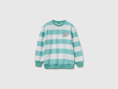 Benetton Light Green Boys Oversized Striped Sweatshirt SKU: 331PC10SY_902 Image 01