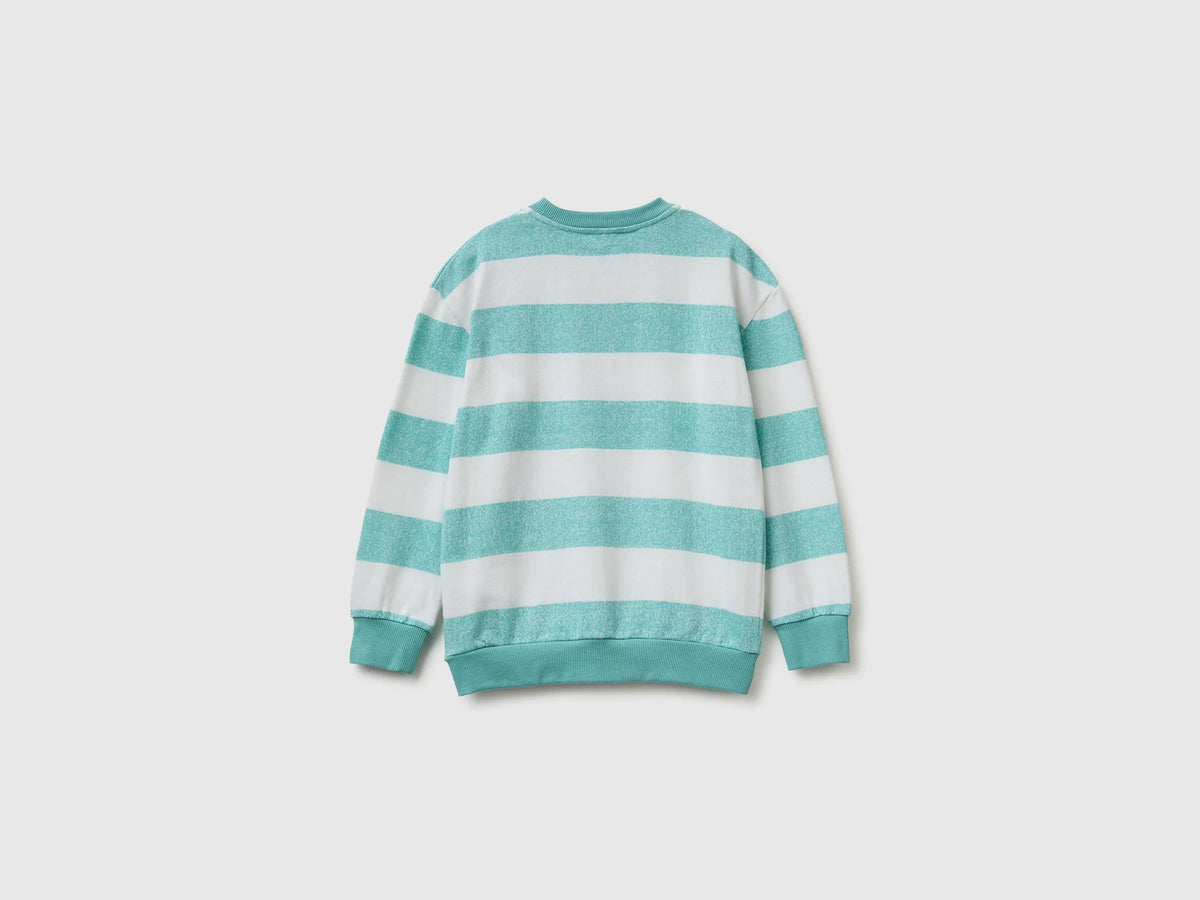 Benetton Light Green Boys Oversized Striped Sweatshirt SKU: 331PC10SY_902 Image 02
