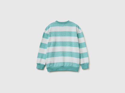 Benetton Light Green Boys Oversized Striped Sweatshirt SKU: 331PC10SY_902 Image 02