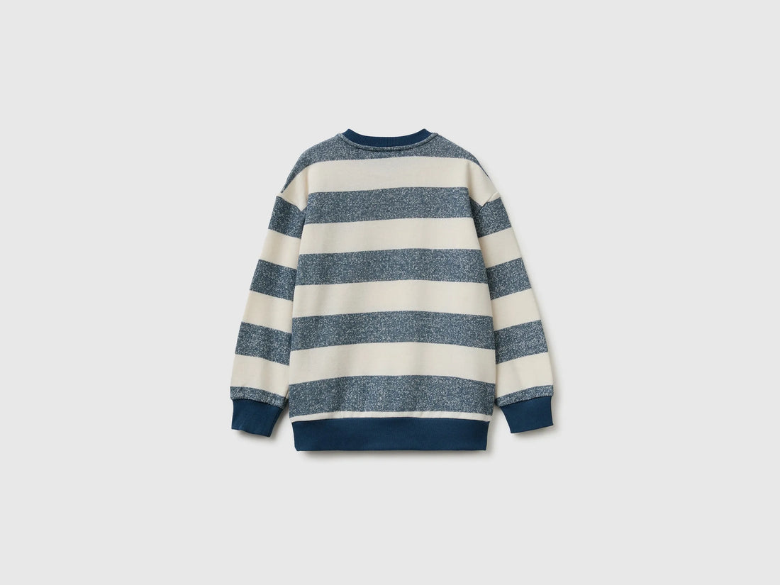 Benetton Dark Blue Boys Oversized Striped Sweatshirt SKU: 331PC10SY_905 Image 02