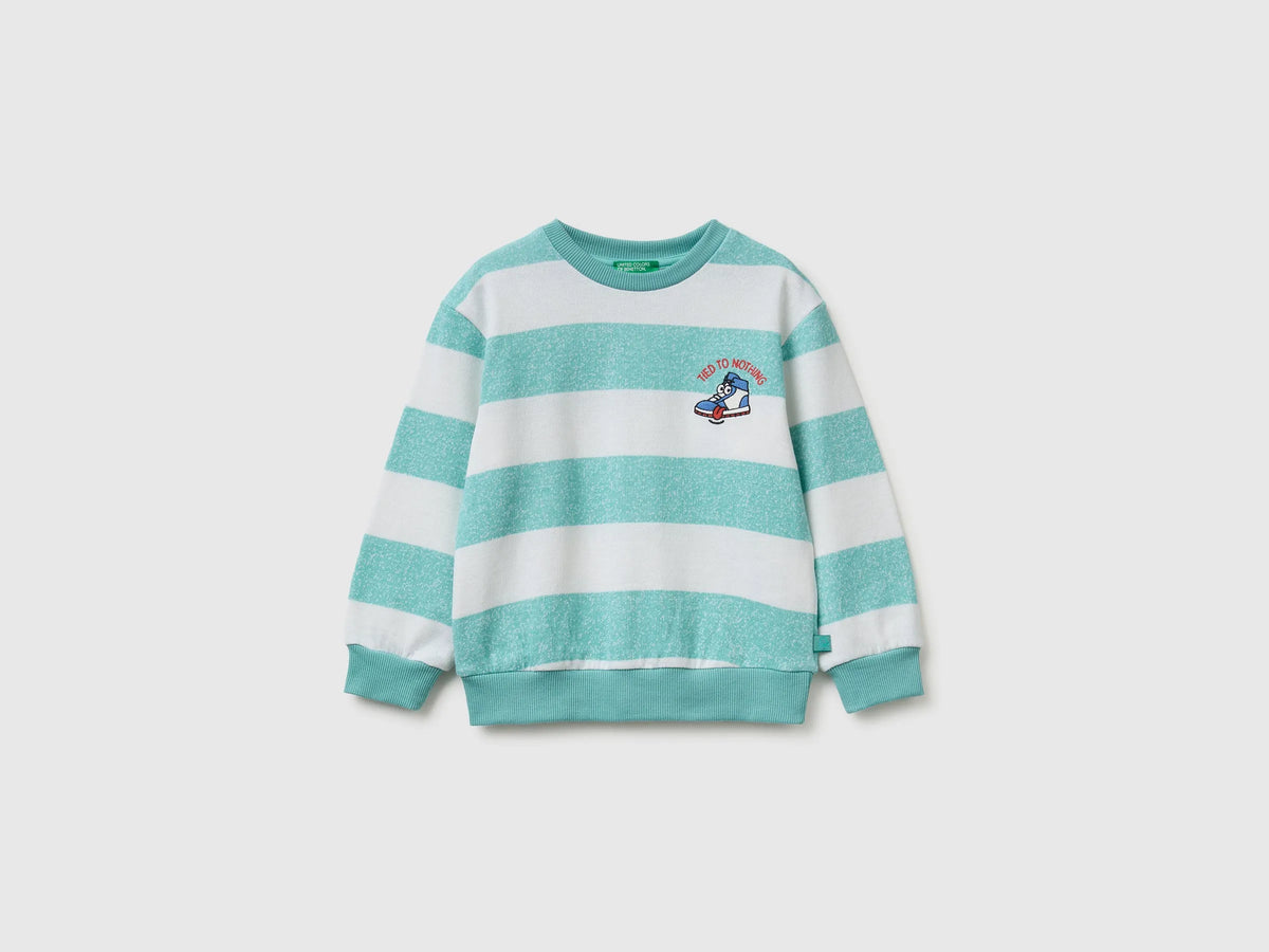 Benetton Light Green Boys Oversized Striped Sweatshirt SKU: 331PG10MJ_902 Image 01