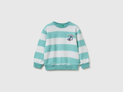 Benetton Light Green Boys Oversized Striped Sweatshirt SKU: 331PG10MJ_902 Image 01