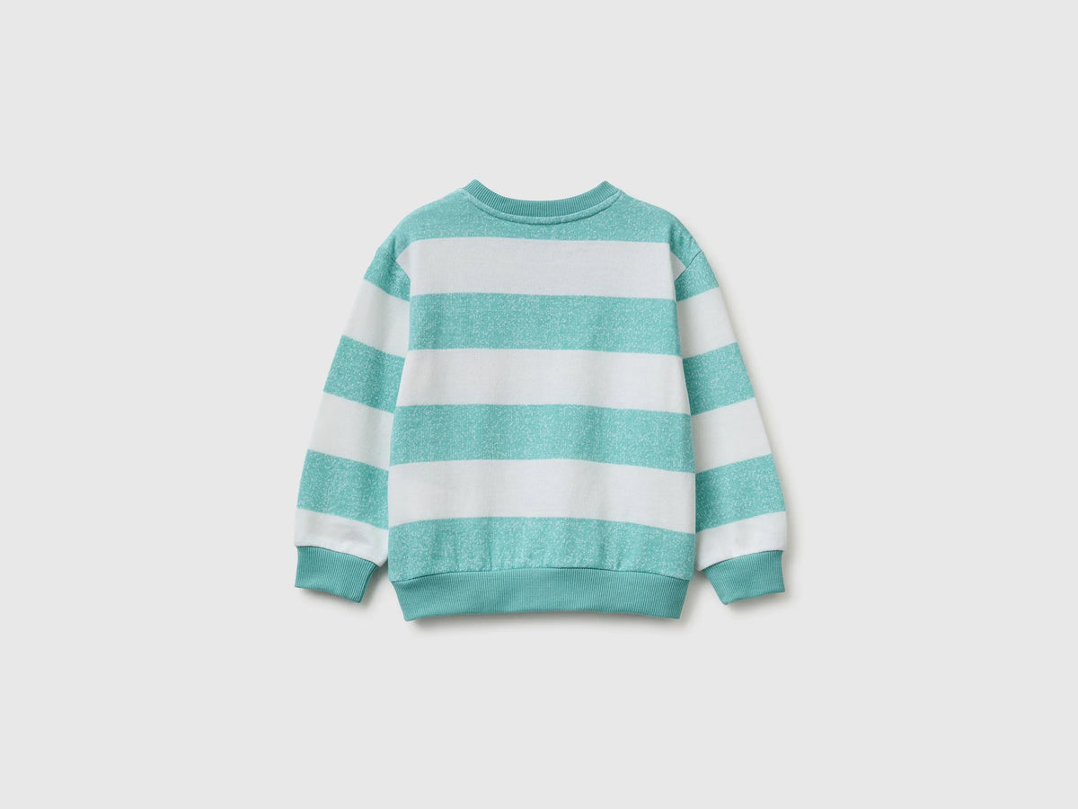 Benetton Light Green Boys Oversized Striped Sweatshirt SKU: 331PG10MJ_902 Image 02