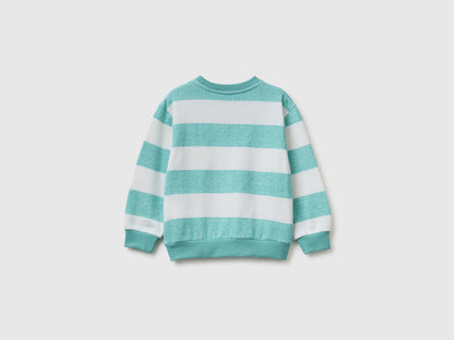 Benetton Light Green Boys Oversized Striped Sweatshirt SKU: 331PG10MJ_902 Image 02