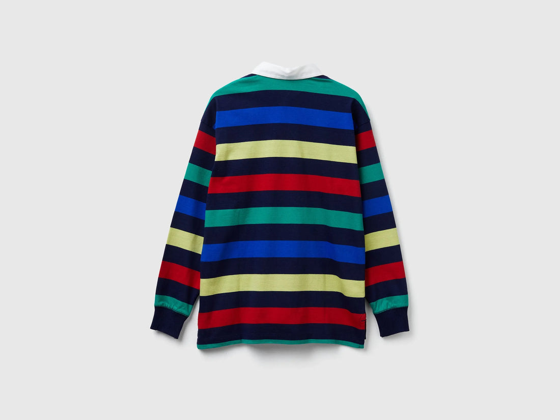 Benetton Dark Blue Boys Striped Cotton Polo SKU: 33CKC301X_906 Image 02
