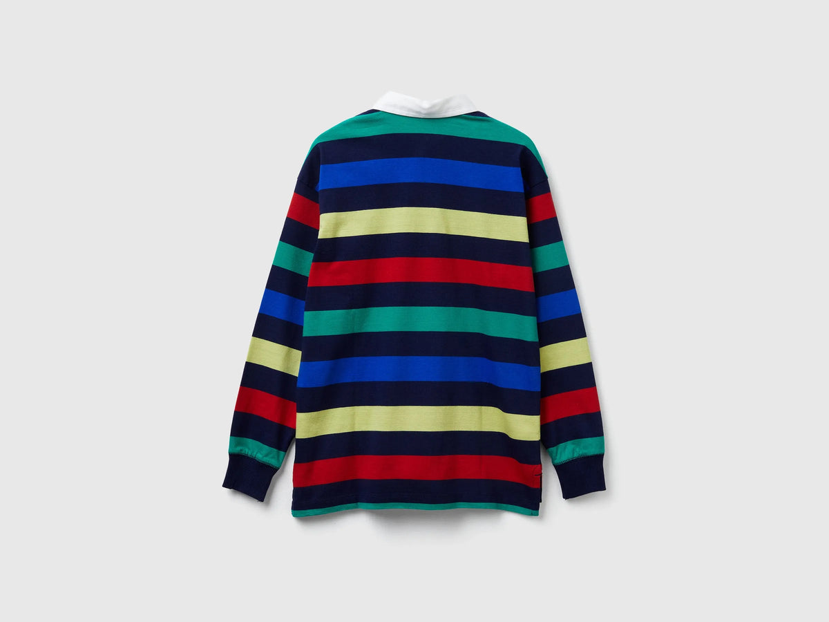Benetton Dark Blue Boys Striped Cotton Polo SKU: 33CKC301X_906 Image 02