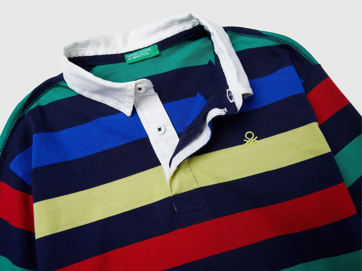 Benetton Dark Blue Boys Striped Cotton Polo SKU: 33CKC301X_906 Image 03