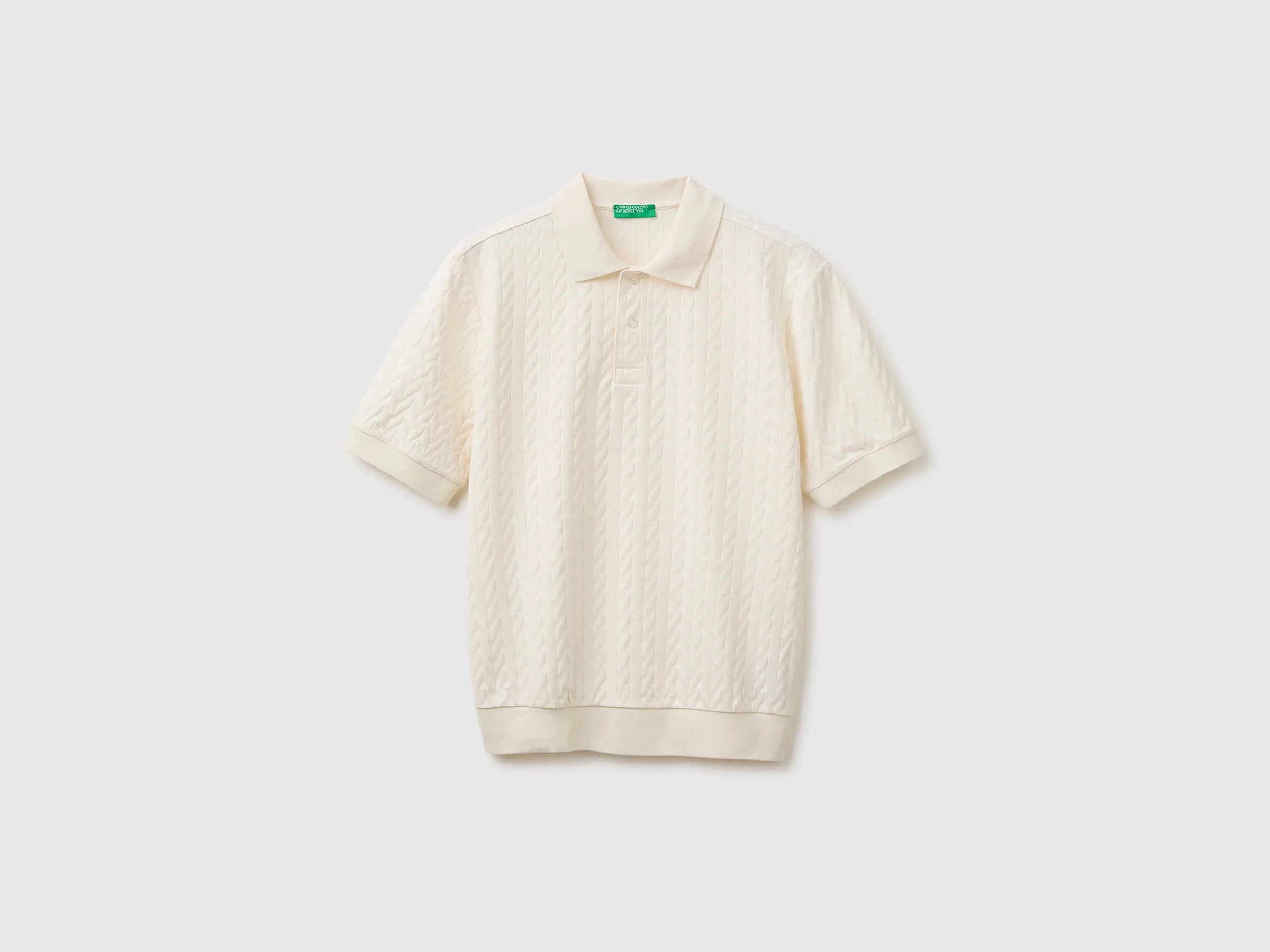 Benetton Creamy White Men Jacquard Polo Shirt SKU: 33T4U302T_0R2 Image 01
