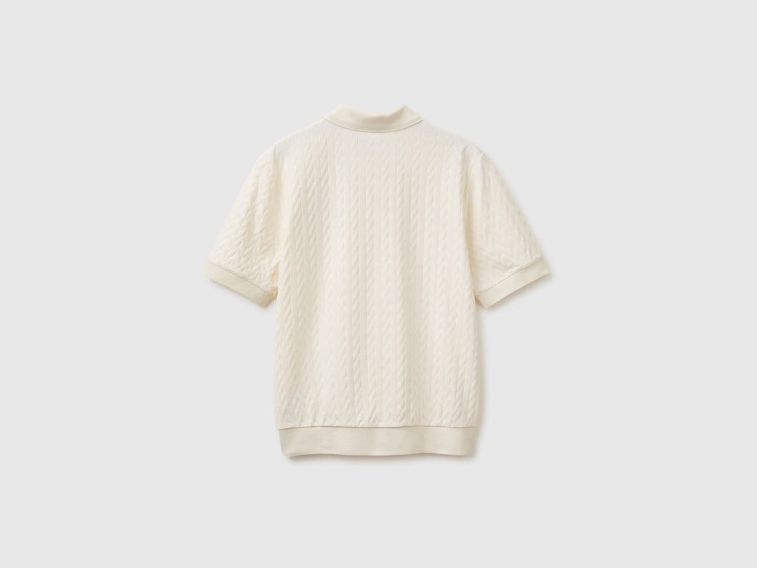 Benetton Creamy White Men Jacquard Polo Shirt SKU: 33T4U302T_0R2 Image 02
