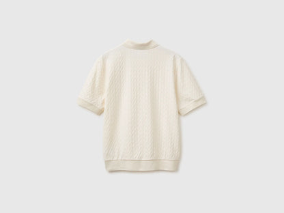 Benetton Creamy White Men Jacquard Polo Shirt SKU: 33T4U302T_0R2 Image 02
