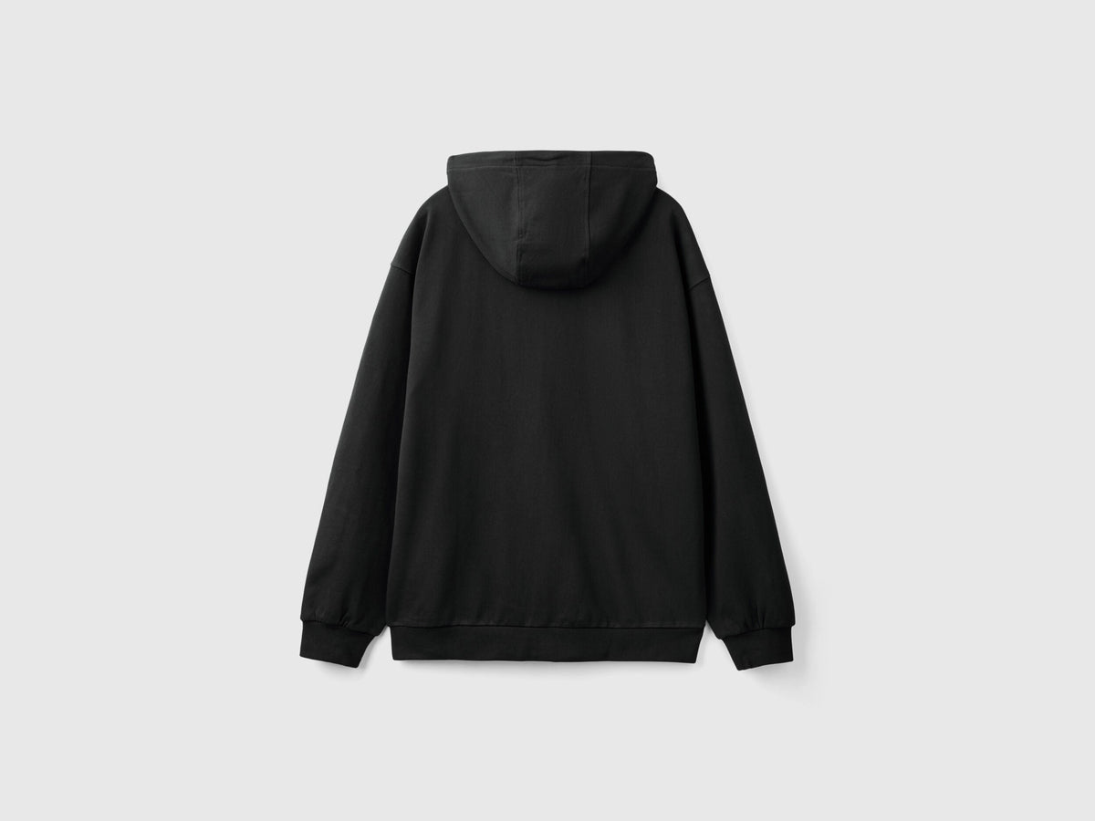 Benetton_Black_Zip-Up Hoodie in Cotton_342ZU500P_100_06