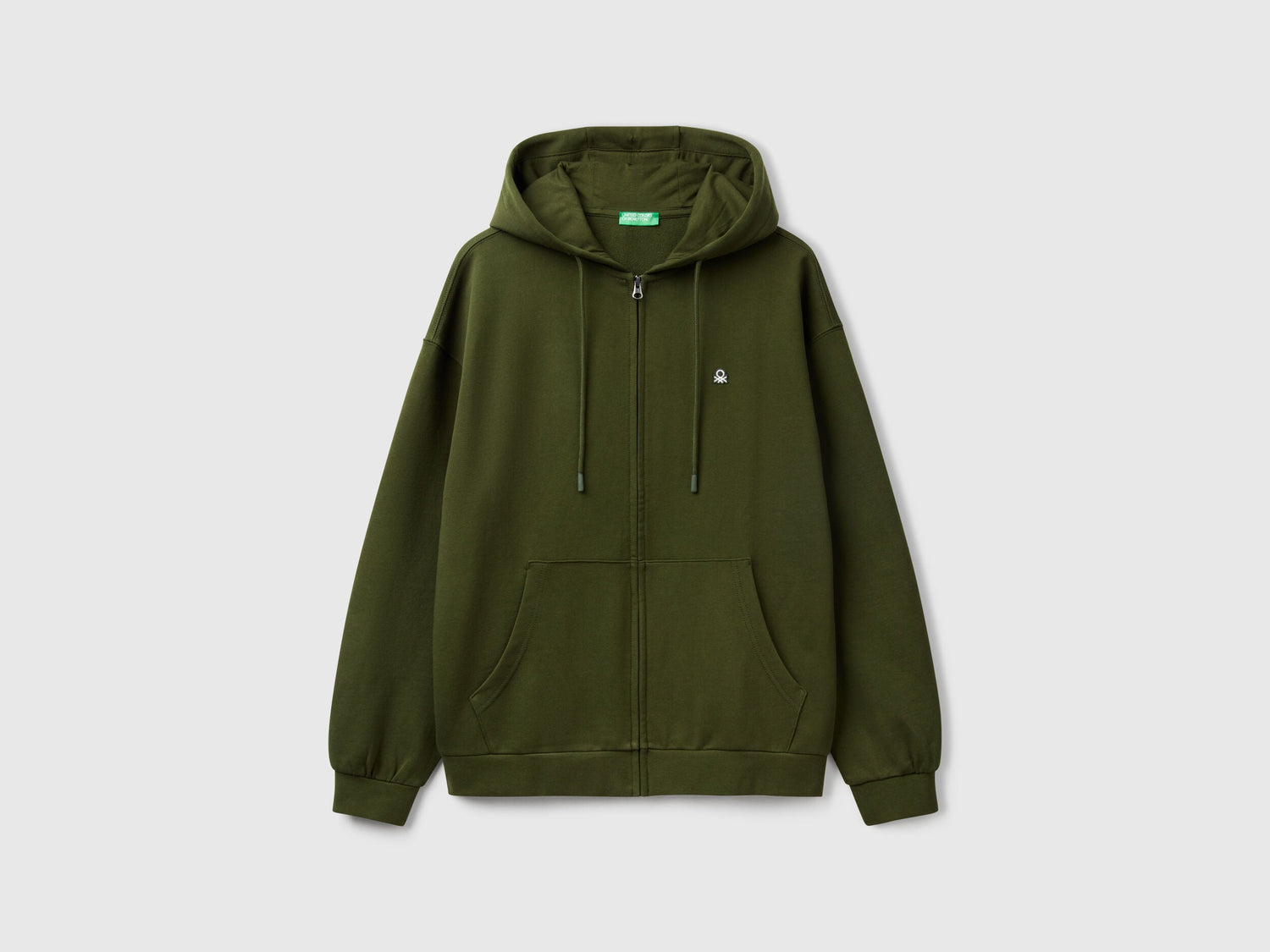 Benetton_Olive Green_Zip-Up Hoodie in Cotton_342ZU500P_35Y_03