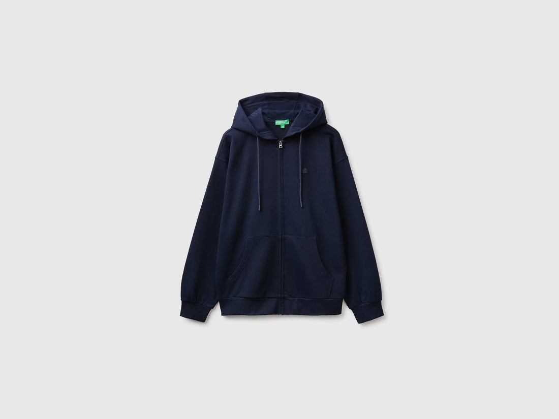 Benetton Dark Blue Men Hoodie with Logo Patch SKU: 342ZU500P_616 Image 01
