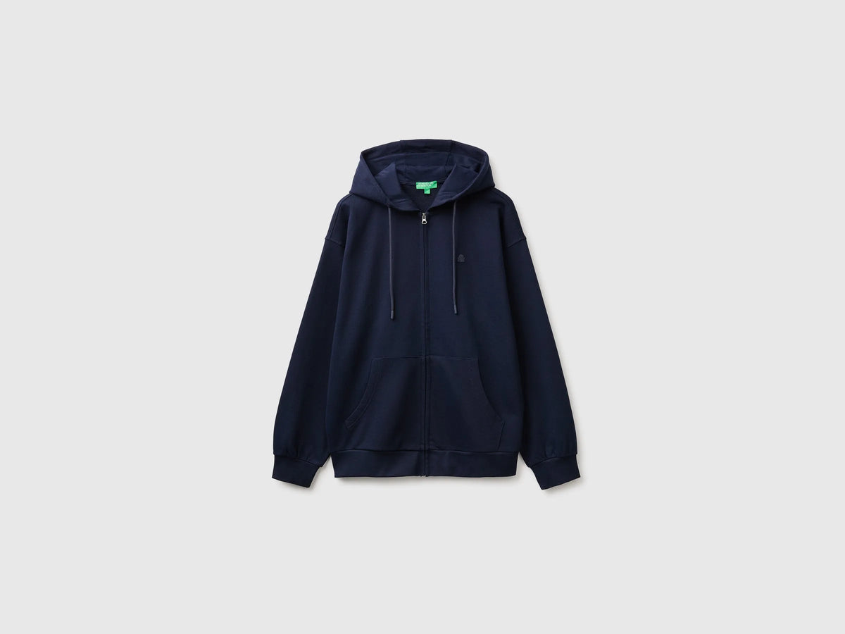Benetton Dark Blue Men Hoodie with Logo Patch SKU: 342ZU500P_616 Image 01