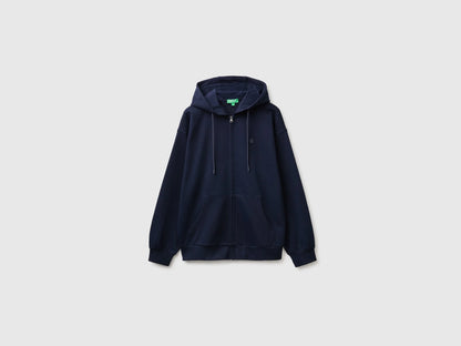 Benetton Dark Blue Men Hoodie with Logo Patch SKU: 342ZU500P_616 Image 01