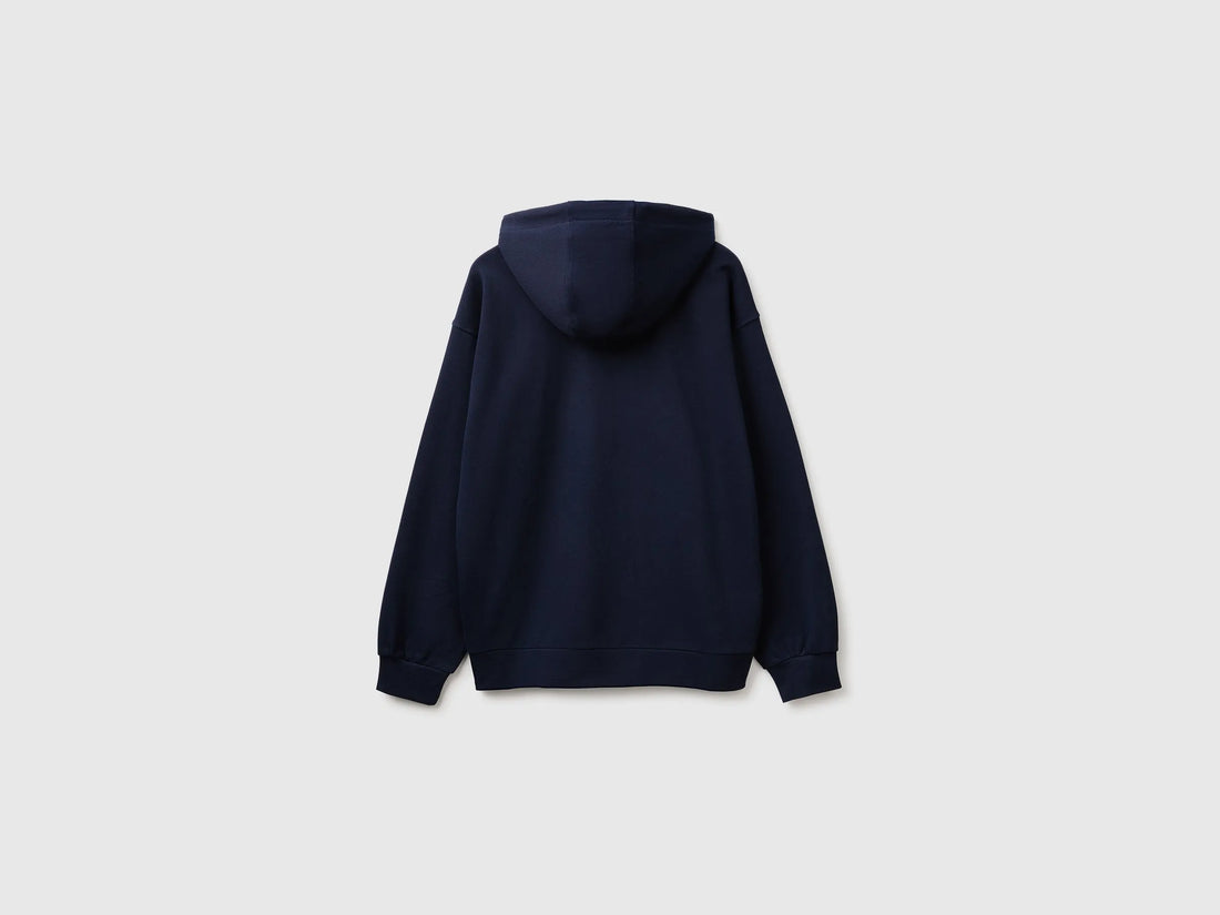 Benetton Dark Blue Men Hoodie with Logo Patch SKU: 342ZU500P_616 Image 02