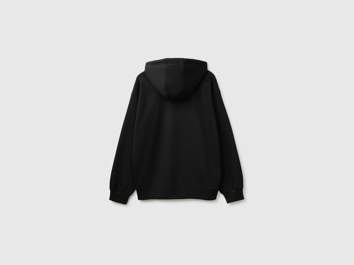 Benetton Black Men Hoodie with Logo Patch SKU: 342ZU500P_700 Image 02