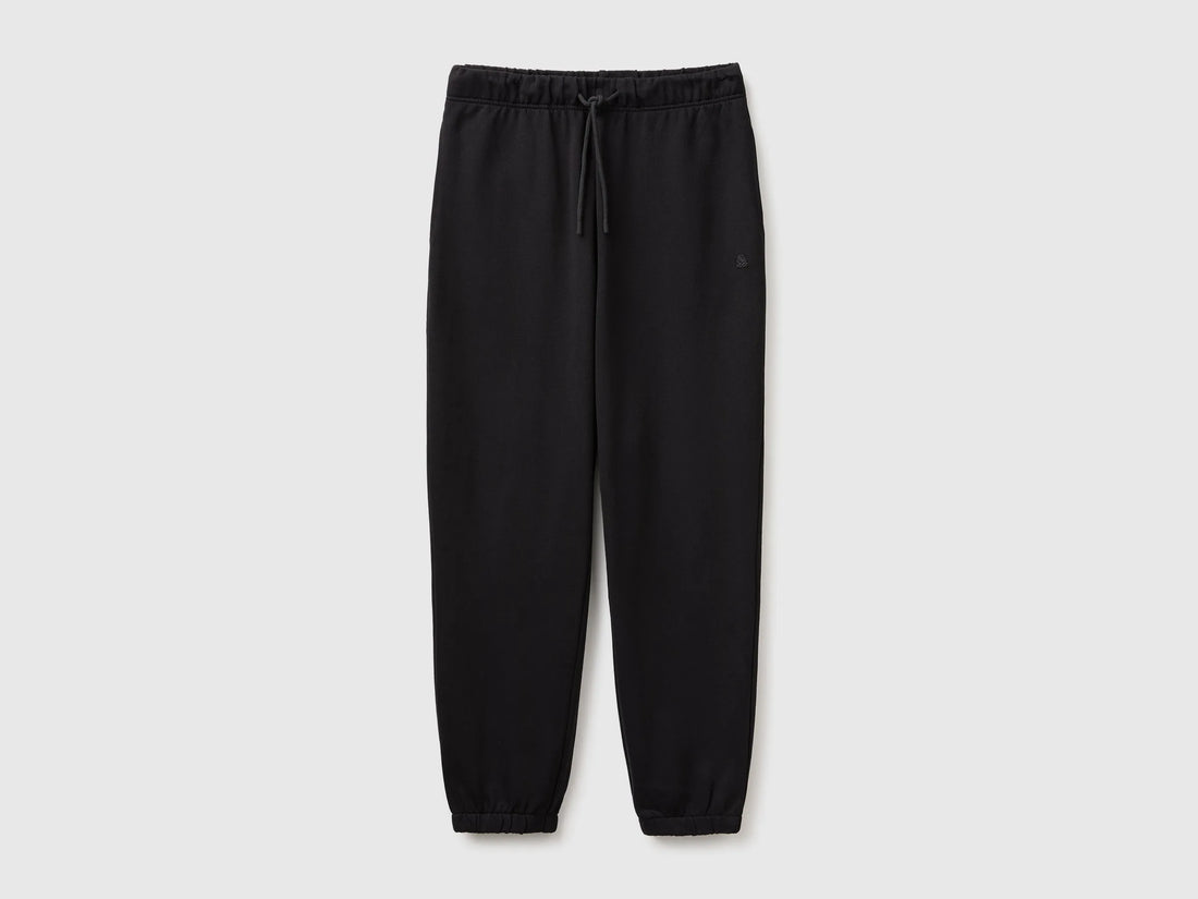 Benetton Black Men Fleece Joggers SKU: 342ZUF01J_100 Image 01