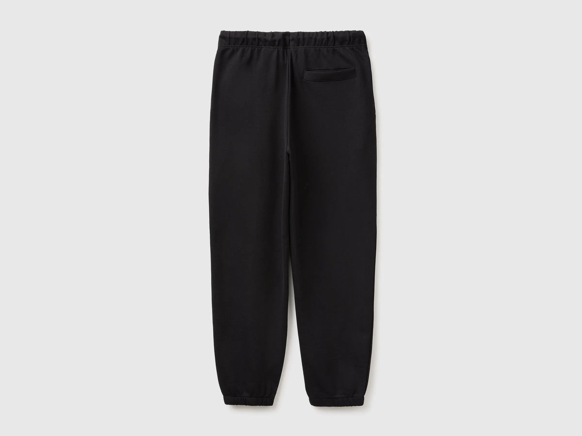 Benetton Black Men Fleece Joggers SKU: 342ZUF01J_100 Image 02
