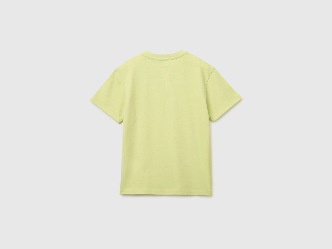 Benetton Lime Boys Linen Blend Henley T-Shirt SKU: 34I0C10T9_0M4 Image 02