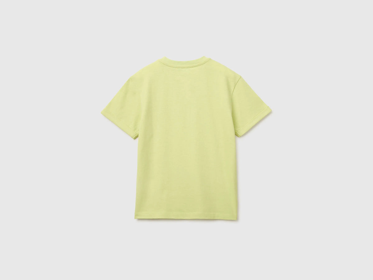 Benetton Lime Boys Linen Blend Henley T-Shirt SKU: 34I0C10T9_0M4 Image 02