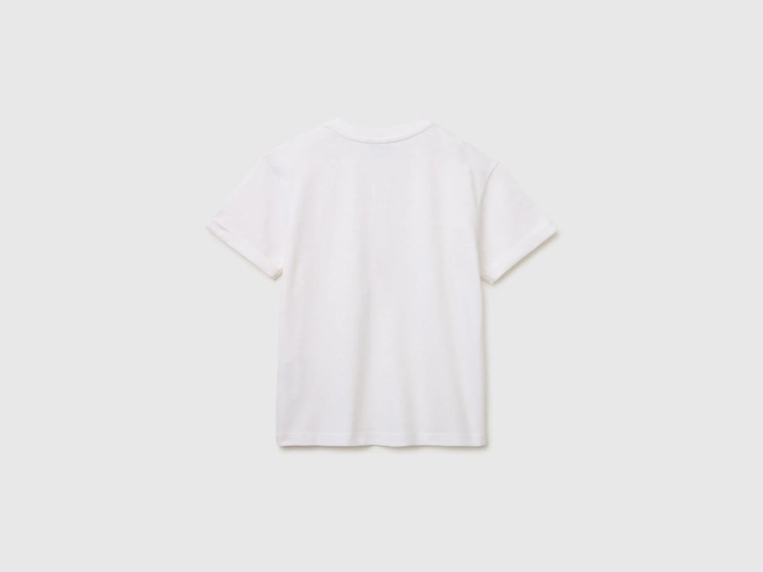 Benetton White Boys Linen Blend Henley T-Shirt SKU: 34I0C10T9_101 Image 02