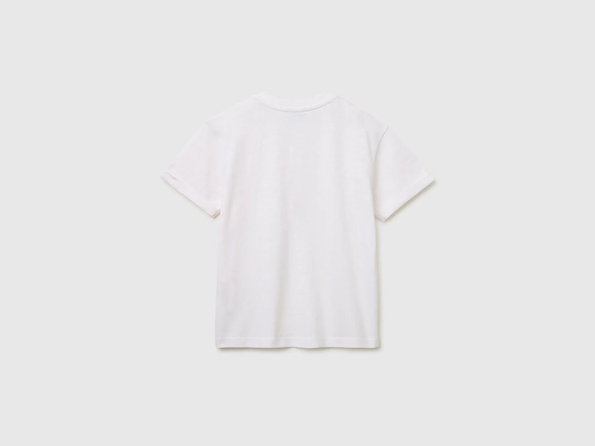 Benetton White Boys Linen Blend Henley T-Shirt SKU: 34I0C10T9_101 Image 02