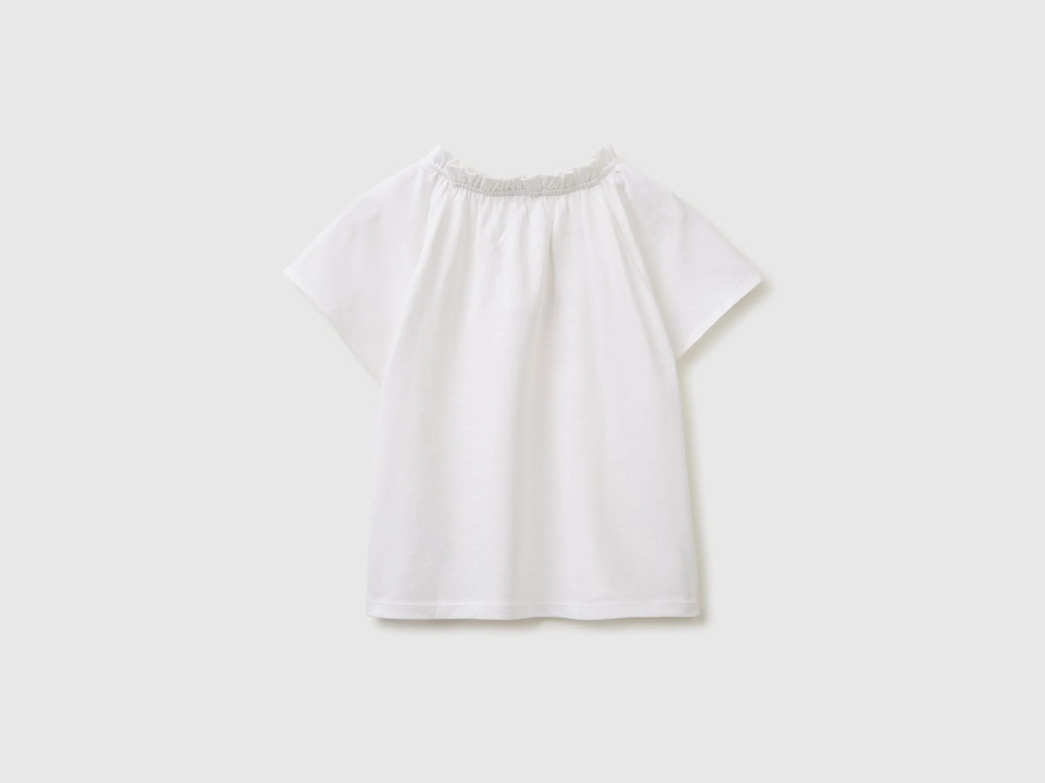 Benetton White Girls Linen Blend Ruffle Neck T-Shirt SKU: 34I0G10MQ_101 Image 02