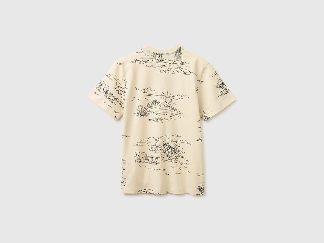 Benetton Creamy White Boys Printed T-Shirt with Pocket SKU: 34UTC10TL_73L Image 02