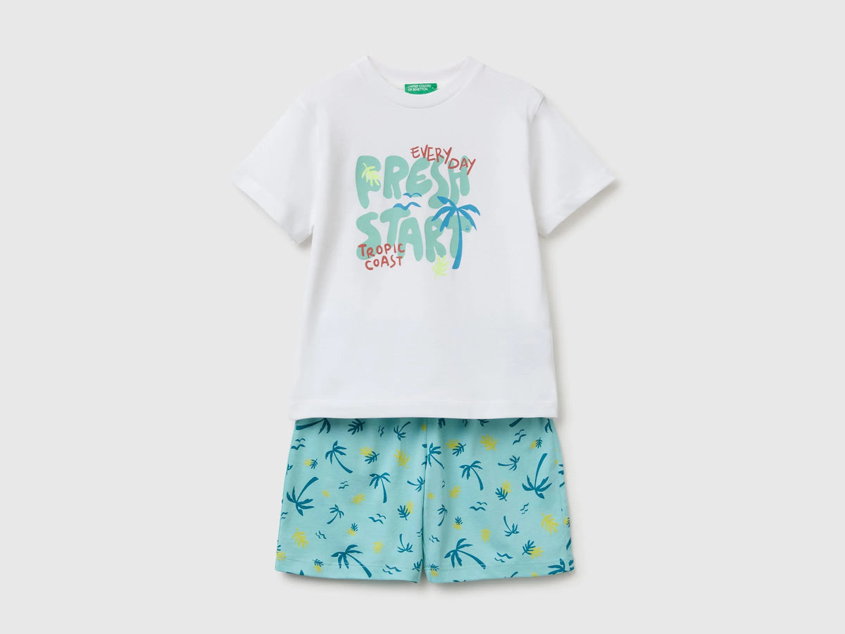 Benetton Blue Boys Printed T-Shirt and Shorts Set SKU: 34UTGK00U_901 Image 01