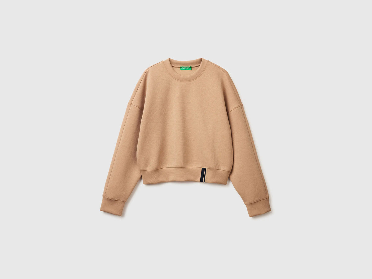 Benetton Camel Women Boxy Fit Sweatshirt with Crest on The Back SKU: 35B1D201G_21R Image 01