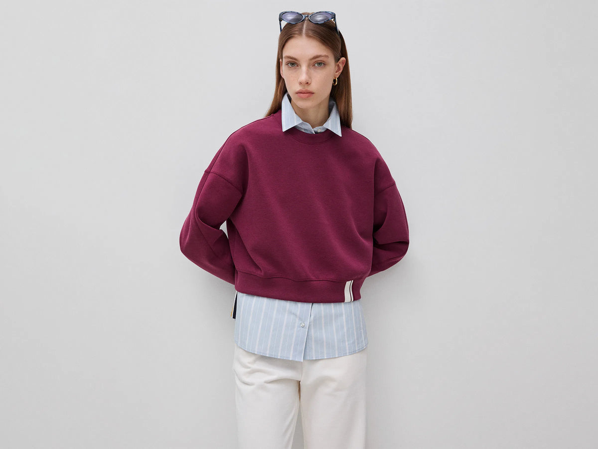 Benetton Burgundy Women Boxy Fit Sweatshirt with Crest on The Back SKU: 35B1D201G_299 Image 01