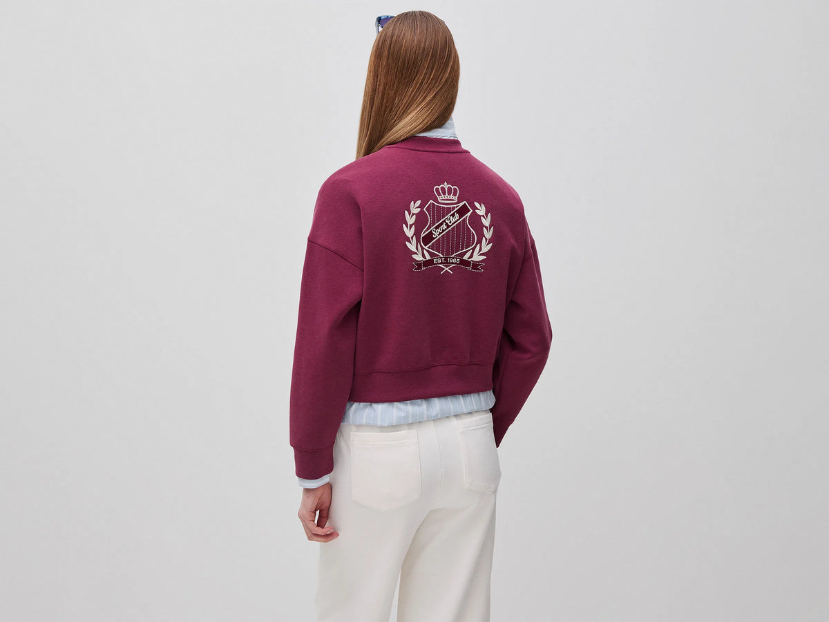 Benetton Burgundy Women Boxy Fit Sweatshirt with Crest on The Back SKU: 35B1D201G_299 Image 02