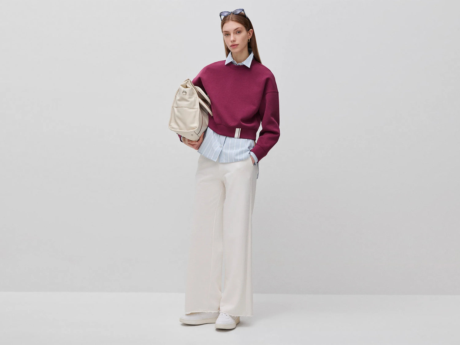 Benetton Burgundy Women Boxy Fit Sweatshirt with Crest on The Back SKU: 35B1D201G_299 Image 03