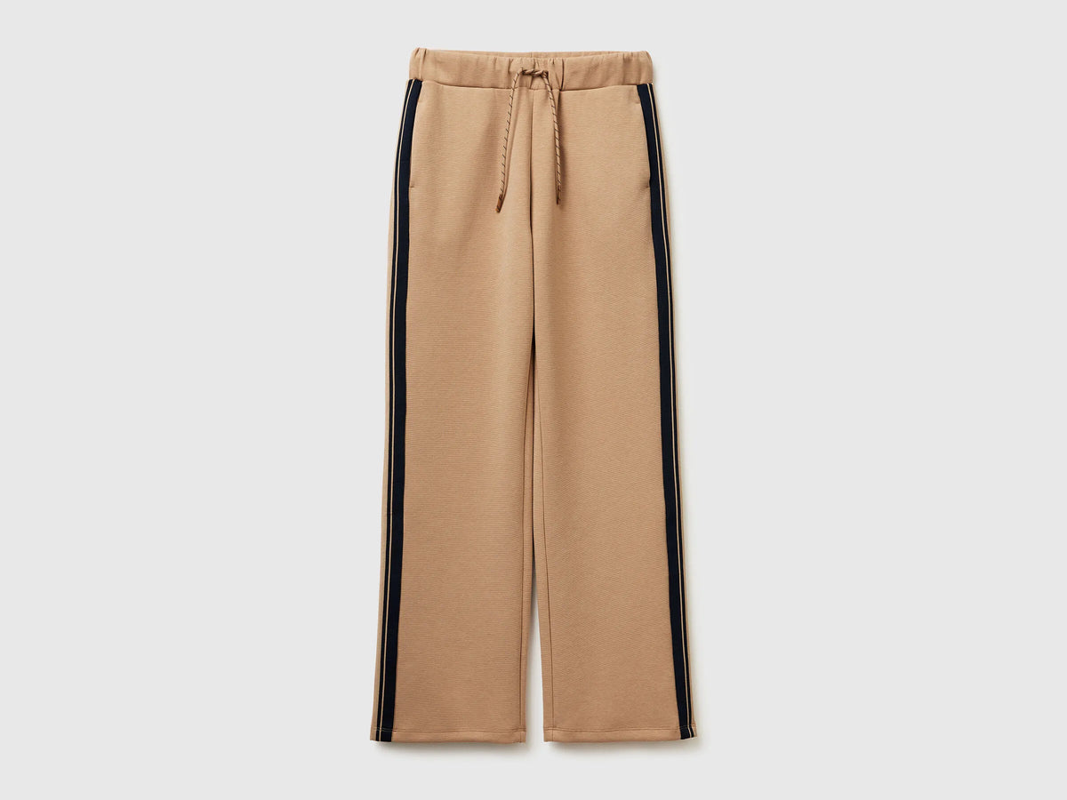 Benetton Camel Women Trousers with Striped Side Bands SKU: 35B1DF01H_21R Image 01