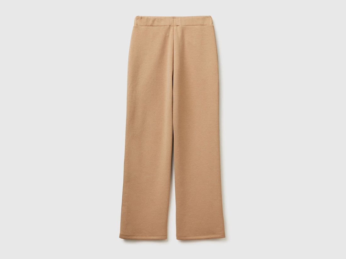 Benetton Camel Women Trousers with Striped Side Bands SKU: 35B1DF01H_21R Image 02