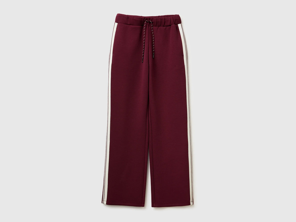 Benetton Burgundy Women Trousers with Striped Side Bands SKU: 35B1DF01H_299 Image 01