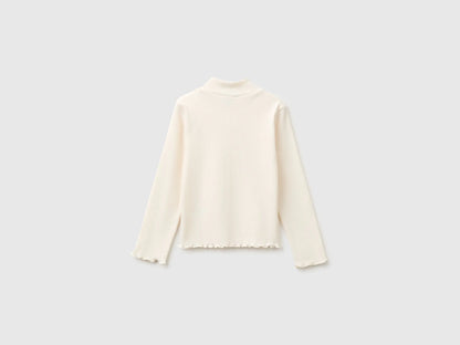 Benetton Creamy White Girls Warm Cotton Blend Turtleneck T-Shirt SKU: 35F2G10NQ_0R2 Image 02