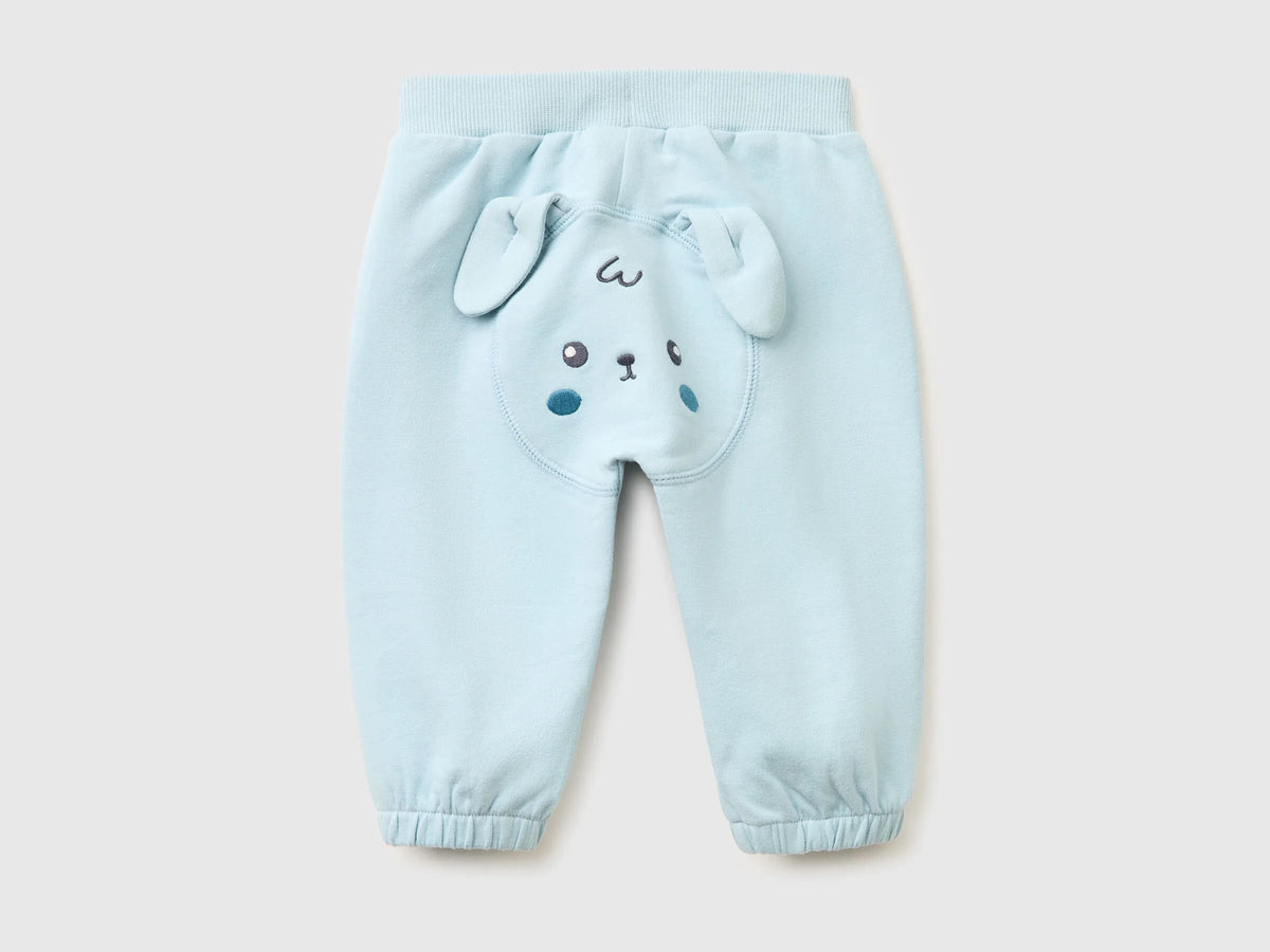 Benetton Sky Blue Newborn Trousers with Embroidery on The Back SKU: 35FNAF029_33W Image 02