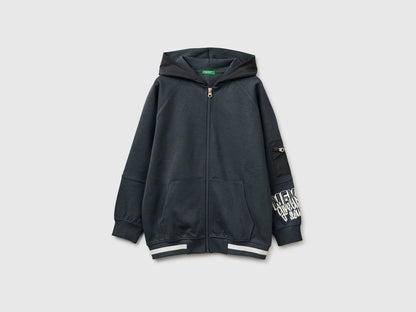 Benetton Dark Gray Boys Open Sweatshirt with Nylon Inserts SKU: 35JVC506A_10N Image 01