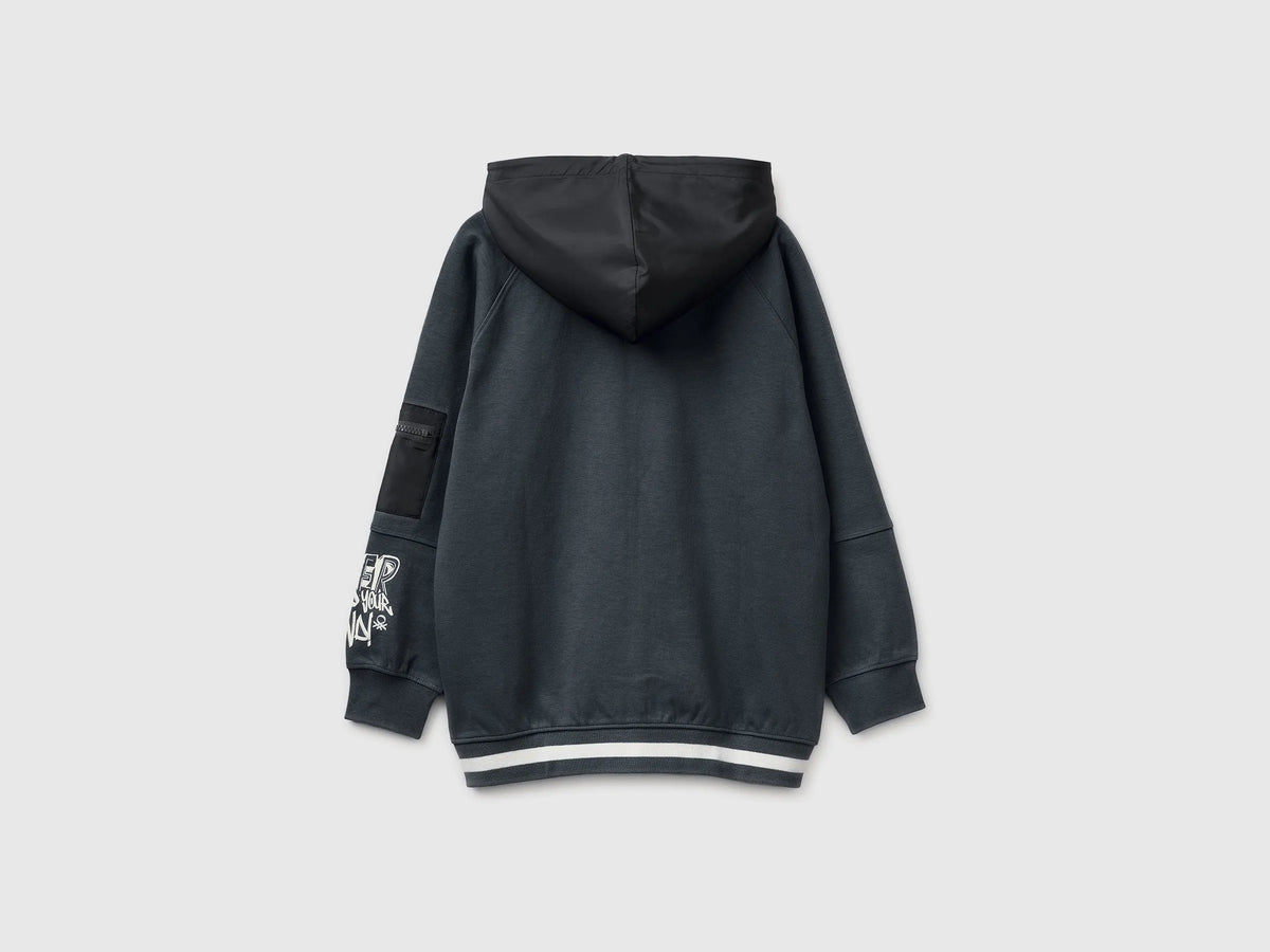 Benetton Dark Gray Boys Open Sweatshirt with Nylon Inserts SKU: 35JVC506A_10N Image 02