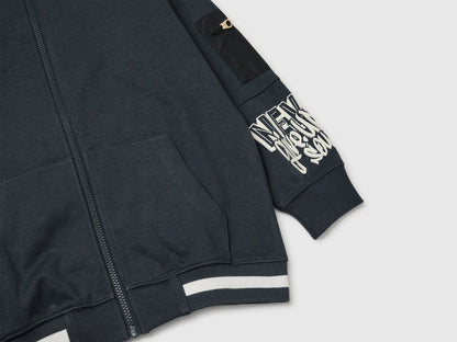 Benetton Dark Gray Boys Open Sweatshirt with Nylon Inserts SKU: 35JVC506A_10N Image 03