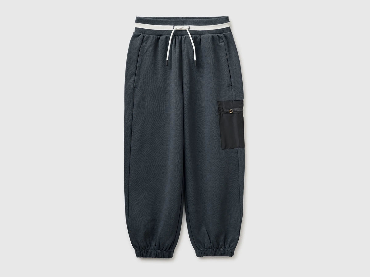 Benetton Dark Gray Boys Joggers with Nylon Pocket SKU: 35JVCF072_10N Image 01