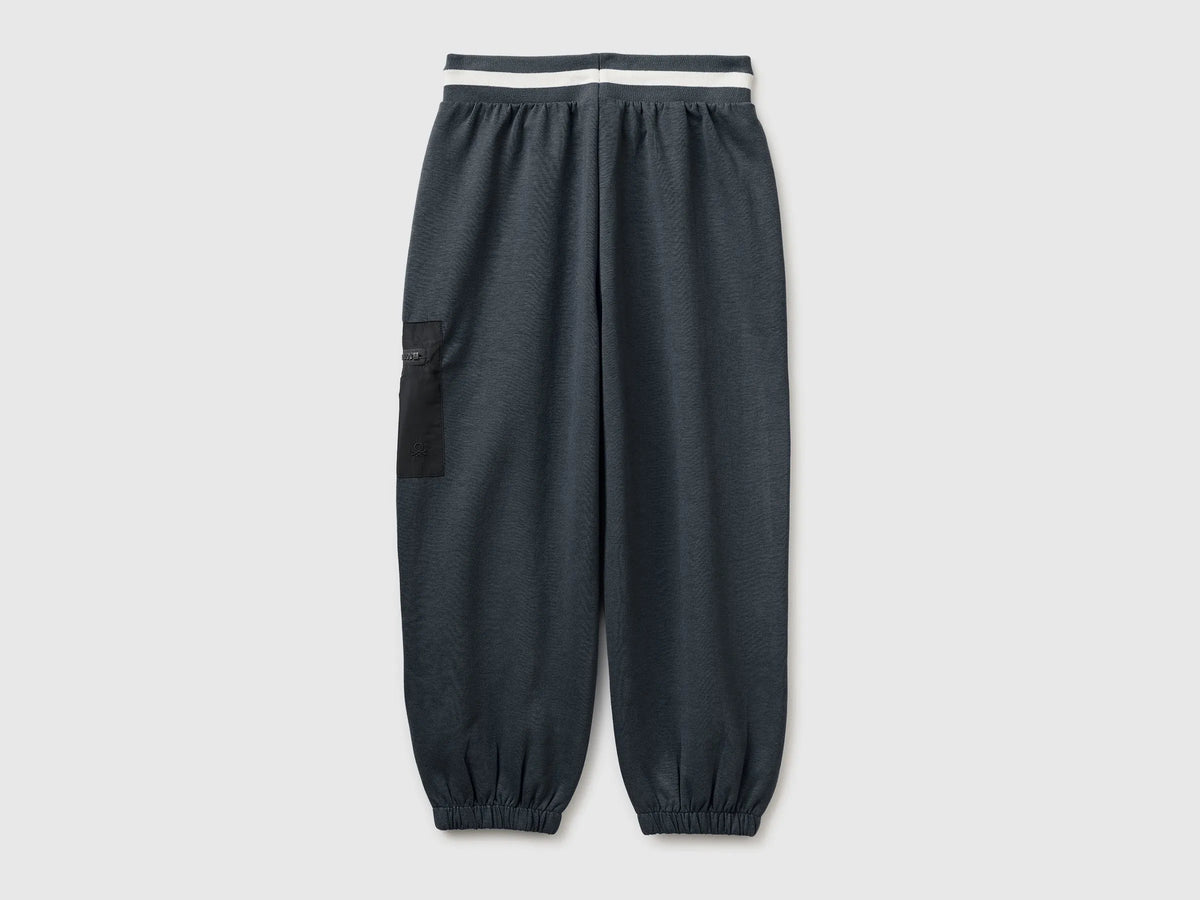 Benetton Dark Gray Boys Joggers with Nylon Pocket SKU: 35JVCF072_10N Image 02