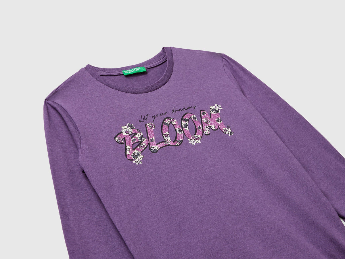 Benetton_Purple_T-Shirt with Glitter Print_35RYC10QE_1V4_03