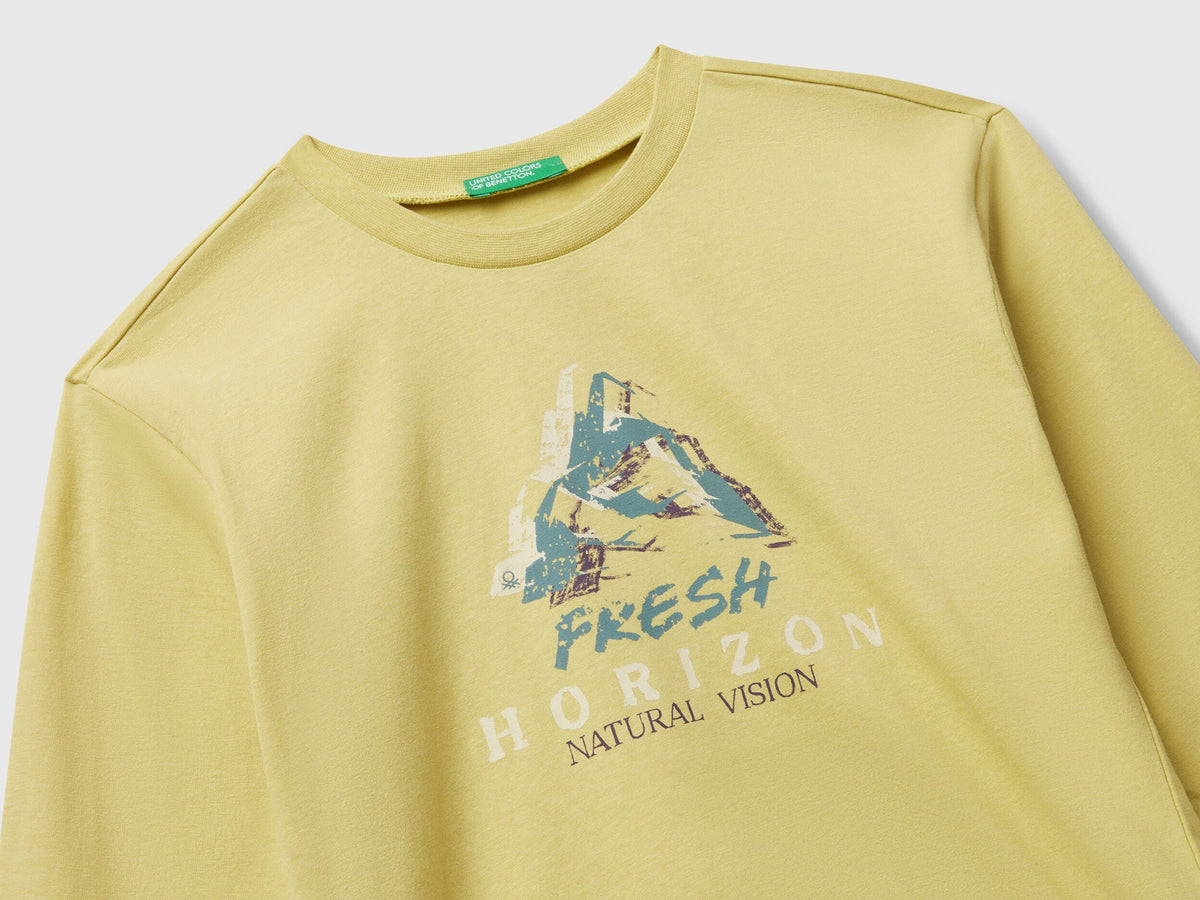 Benetton_Yellow_Cotton T-Shirt with Print_35RYC10QQ_0Y6_03