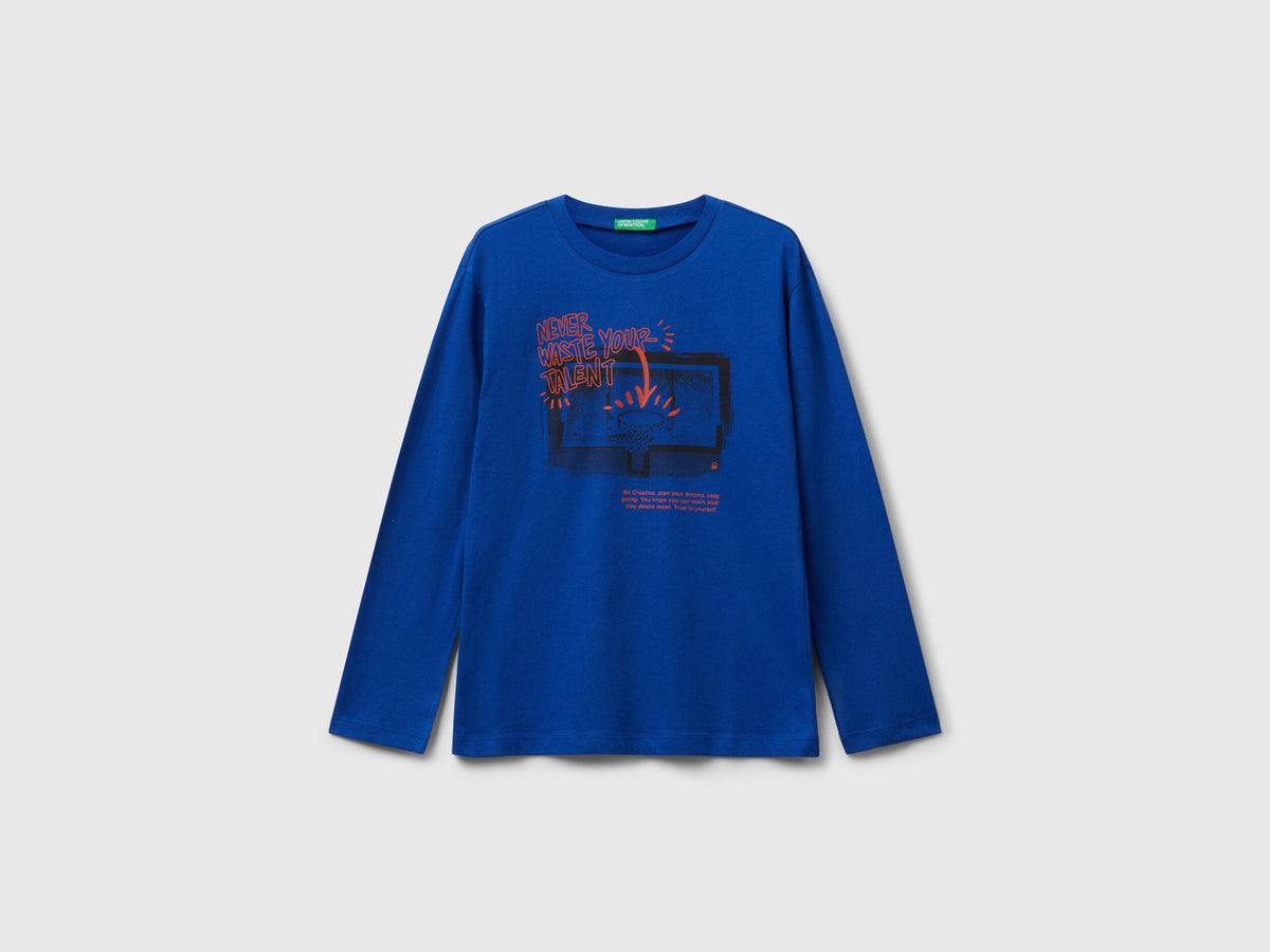 Benetton_Bright Blue_Cotton T-Shirt with Print_35RYC10QQ_19R_01