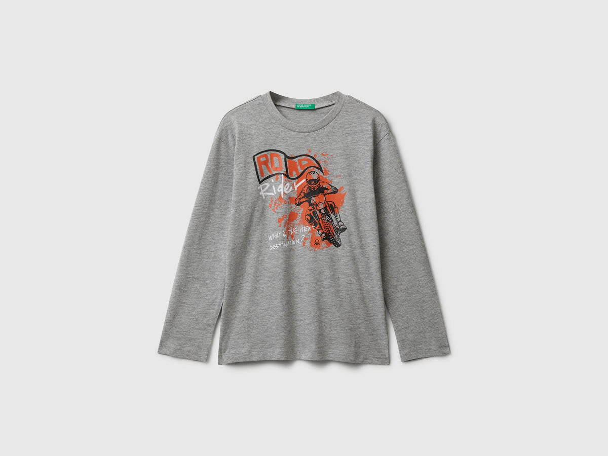 Benetton_Light Gray_Cotton T-Shirt with Print_35RYC10QQ_501_01